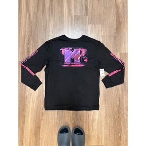 MTV Music Television Mens XL Black Long Sleeve Graphic T-Shirt Globe Logo Retro
